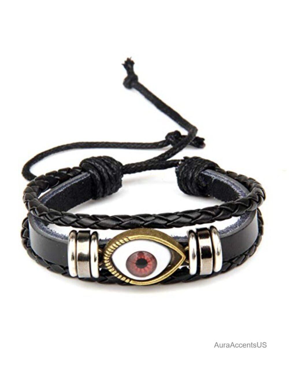 Evil Eye Leather Cuff Bracelet Braided Adjustable Unisex Vintage Punk Boho